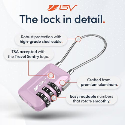 TSA Accepted Luggage Travel Lock, Set-Your-Own Combination Lock for School Gym Locker, Luggage Suitcase Baggage Locks, Filing Cabinets, Toolbox, Case (Purple, 2 Pack) - color: Purple, size: 2 Pack