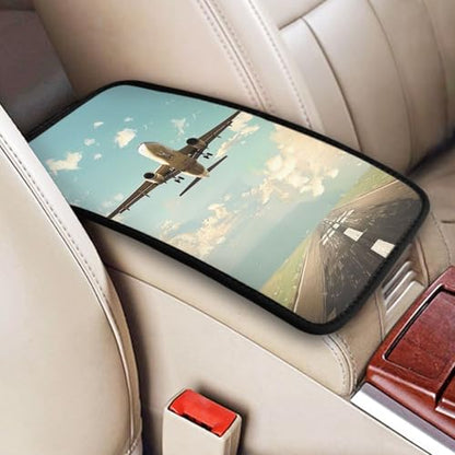 Airplane Printed Auto Center Console Cover, Universal Waterproof Car Armrest Box Pad, Car Interior Accessories,Car Armrest Seat Box Cover Protector for Most Vehicle SUV Truck Car