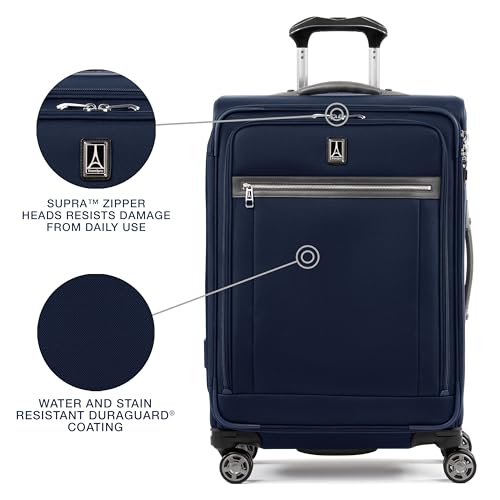 Travelpro Platinum Elite Softside Expandable Checked Luggage, 8 Wheel Spinner Suitcase, TSA Lock, Men and Women, Dark Blue, Checked Medium 25-Inch - color: Dark Blue, size: Checked-Medium 25-Inch