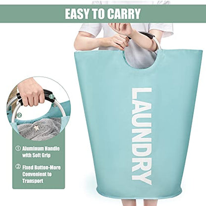 DOKEHOM 82L Large Laundry Basket, Collapsible Laundry Bag, Freestanding Tall Clothes Hamper, Foldable Washing Bin (Light Blue) - color: Light Blue, size: 82L