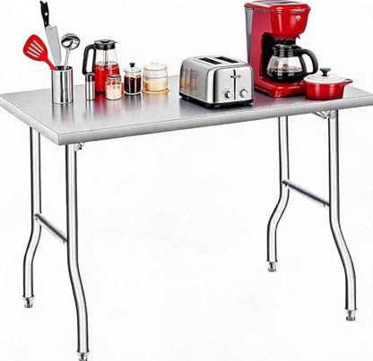 GlowSol Folding Stainless Steel Table 48 x 30 Inch, Heavy Duty Metal Foldable Prep/Work Table, 1100 LB Load Capacity, No Assembly, Portable Workbench for Kitchen, Laundry, Restaurant, Camping, Garage - size: 48x30 in