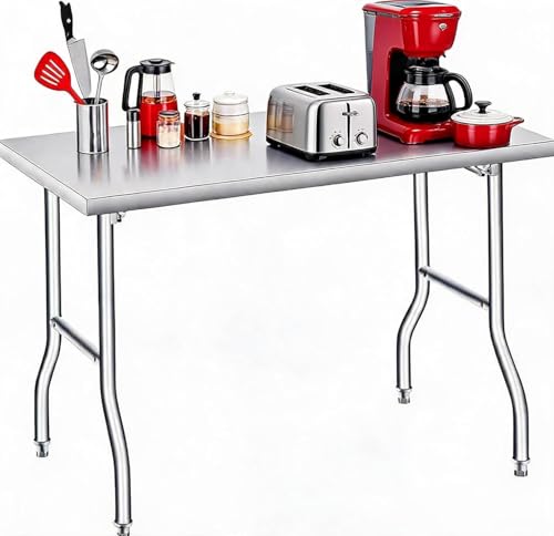 GlowSol Folding Stainless Steel Table 48 x 30 Inch, Heavy Duty Metal Foldable Prep/Work Table, 1100 LB Load Capacity, No Assembly, Portable Workbench for Kitchen, Laundry, Restaurant, Camping, Garage - size: 48x30 in