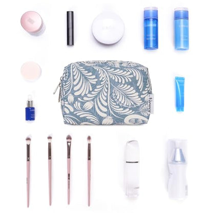 Narwey Small Makeup Bag for Purse Mini Cosmetic Bag Travel Makeup Pouch Zipper Pouch Cute Make up Bags with Compartments for Women Girls (Small, Blue Leaf) - color: Blue Leaf, style: Small