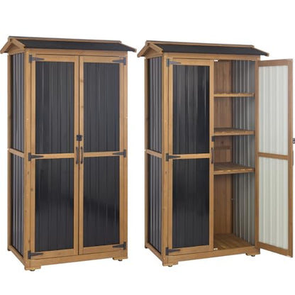 Storage Cabinet Outdoor Garage Cabinets with 3 Adjustable Shelves, Lockable Door, Wood & Metal Weather-Resistant Pantry Cabinet for Patio Garden Home Farm (33.3" Lx 21" Wx 69" H) - size: 33.3" Lx 21"Wx 69"H