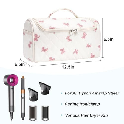 Quilted Hair Tools Travel Bag, Cute Portable Organizer Case with Hanging Hook, Compatible with Dyson Airwrap Styler,Hair Curler Accessories - color: Bow