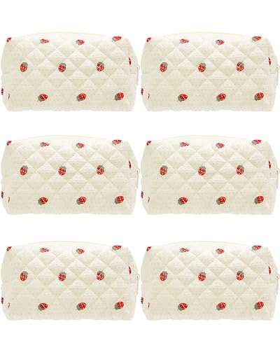 PAZIMIIK 6PCS Vintage Quilted Makeup Bag SET Cosmetic Pouch for Brushes Pencils and Travel Make Up Accessories for Women and Girls Gauze Strawberry - color: Gauze Strawberry, size: 6PCS