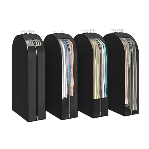 Black Garment Bags for Hanging Clothes 4 Packs, 10“ Gusseted and 32" Clothes Protectors for Hanging Clothes for Closet, Shirts, Coats, Dresses - color: Black, size: 32 inch