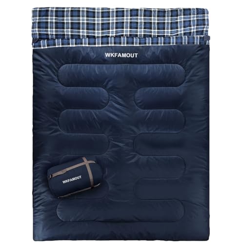 Double Sleeping Bag for Adults Machine Washable 2 Person Camping Sleeping Bag Queen Size Waterproof with Compression Sack for Cold Weather 3-4 Seasons - color: NAVY