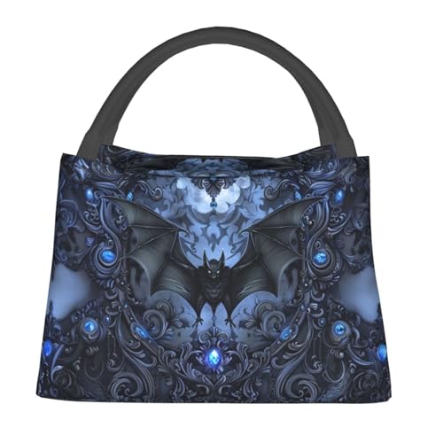 Gothic Bat Lunch Bag for Women, Girls, Kids, Reusable Insulated Lunch Box for Work, Office, Picnic, Travel, School, Gifts - color: Gothic Bat