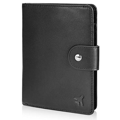 Polare Luxury RFID Blocking Leather Passport Holder Travel Wallet For Men and Women (Black(Snap Version)) - color: Black(Snap Version)
