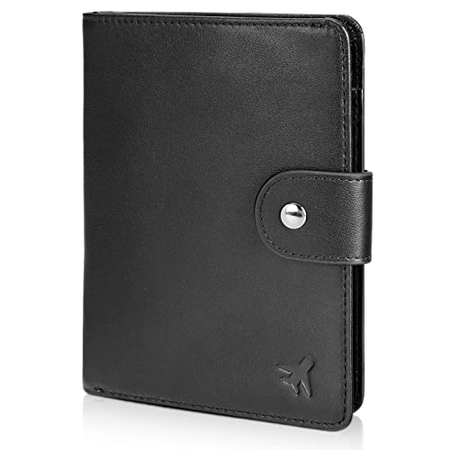 Polare Luxury RFID Blocking Leather Passport Holder Travel Wallet For Men and Women (Black(Snap Version)) - color: Black(Snap Version)