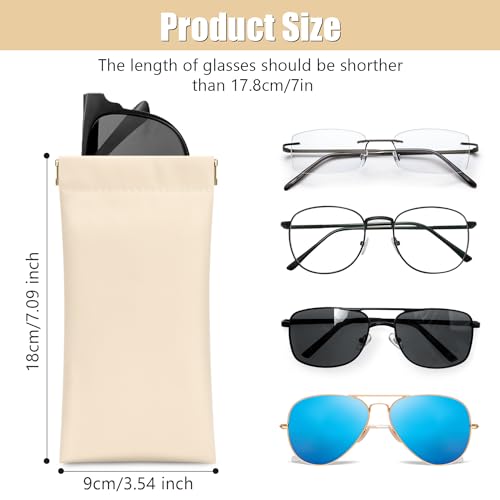 Sightor Sunglass Case, 2 Pcs Soft Eyeglass Cases for Women Portable Squeeze Top Leather Glasses Pouch - color: Beige, Sliver