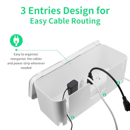 Cord Organizer Box, Cable Hider for Power Strips, Surge Protector, Extension Cord and Wire Management, Cable Management Box (2PCS/Large and Medium Size/White) - color: White