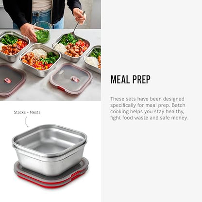 BLACK + BLUM Lunch Box - Meal Prep Containers Reusable for Picnic & Camping - Microwavable Stainless Steel Lunch Dinner Food Storage Box with Leak Proof Lid - Dishwasher Oven Safe - Large Square 37oz - size: Large Square Box (1.4L)