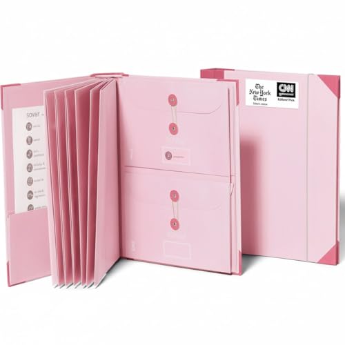 The Folio® Important Document Organizer by Savor | Binder with Guided Labels, Acid-Free File Folder Organizer with 10 Pockets, Document Holder for Home Records, Legal and Medical Papers (Pink) - color: Pink, style: Document Organizer (English Version)