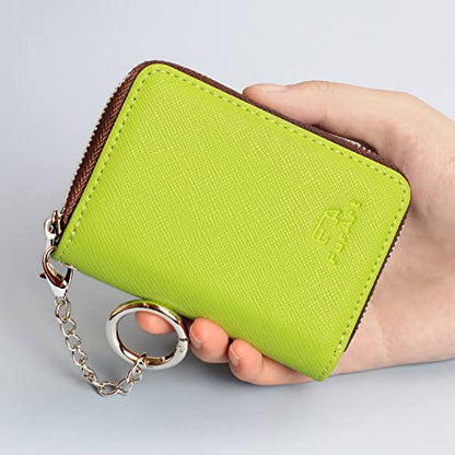 FurArt Zipper Wallet Women, RFID Blocking Credit Card Wallet, Business Card Holder, Compact Size KeyChain Wallet - color: Apple Green