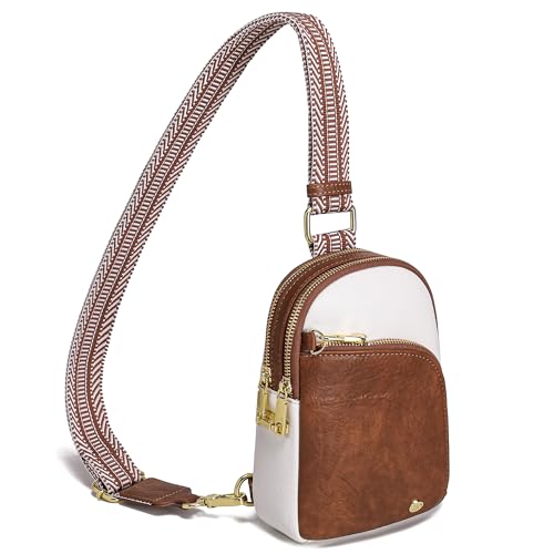 INICAT RFID Blocking Sling Bag, Anti Theft Crossbody Bag for Women Compact Travel Purses Leather - color: Beige Brown