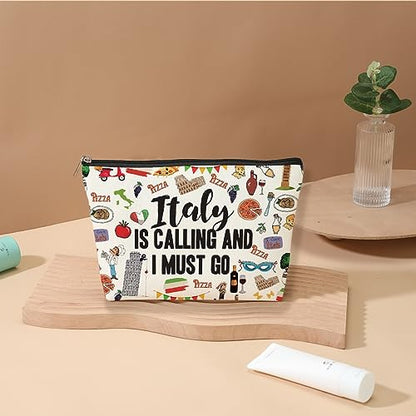 DJHUNG Italy Travel Cosmetic Bag - Italy Themed Gifts for Women, Friends, Sister, Bachelorette Party Favors, Girls Trip
