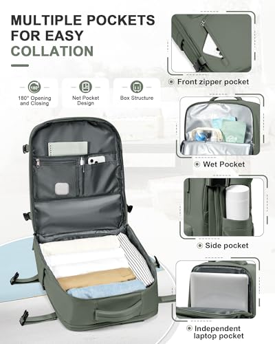 VGCUB Travel Backpack for Women Men for Spirit Airlines Personal Item Bag 18x14x8 Inches Laptop College Backpack,Waterproof Carry on Flight Approved Work Backpack,Large Army green - color: Army Green, style: X-large