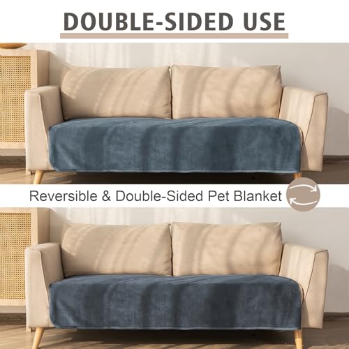 Ameritex Pet Bed Blanket Reversible 100% Waterproof Velvet Super Soft for Sofa and Bed - color: Blue+navyblue, size: 52x82 Inches