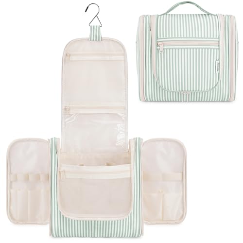 Narwey Striped Hanging Travel Toiletry Bag for Women, Travel Bag for Toiletries, Makeup Bag Organizer Cosmetic Bags Make Up Bags for Women (Mint Green Stripe) - color: CA-Mint Green Stripe, size: Large