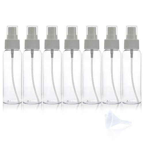 7Packs 50ml Spray Bottle,Travel Spray Bottles,Clear Empty Refillable Plastic Bottles,Mini Spray Bottle Small Spray Bottles Transparent Plastic Empty Refillable Holiday Travel Bottle