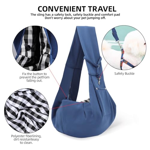 Dog Carrier Sling - Reversible Puppy Carrier Purse with Storage Pocket, Hand-Free Dog Sling Carrier for Carry Small Dogs and Cats, Travel Safety Harness, Dog and Cat Harness (Blue) - color: Blue