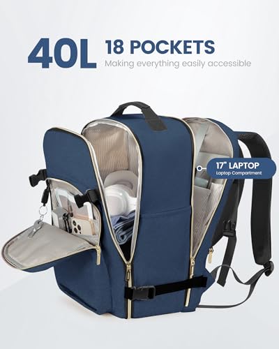 LOVEVOOK 40L Travel Backpack Flight Approved Carry on Backpack,3 Packing Cubes,Waterproof Personal Item Travel Bag,TSA Carry on Luggage Suitcase Travel Essentials,Gifts for Women & Men,fits 17" Laptop - color: Blue Green-black, size: Large-40L-4Pcs