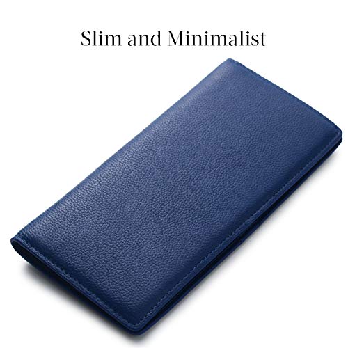 Bveyzi Ultra Slim Thin Leather RFID Blocking Credit Card Holder Bifold Clutch Wallets for Women - color: Navy Blue