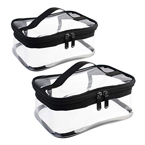 Wobe 2 Pack Portable Clear Makeup Bag Zipper Waterproof Cosmetics Bag Transparent Travel Storage Carry Pouch PVC Zippered Toiletry Bag Organizers With Handle for Vacation Travel, Bathroom - color: Clear, size: M+L