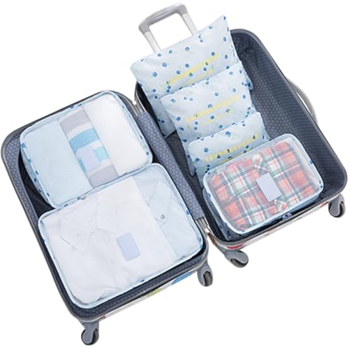 Packing Cubes - 6Pcs Travel Luggage Organizer Bags for Backpack Suitcases (Blue Cherry) - color: Blue Cherry