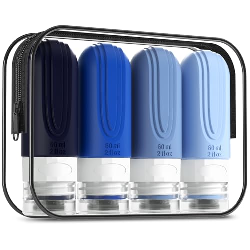 Mrsdry Travel Bottles for Toiletries, Tsa Approved 2oz Travel size Bottles, BPA Free Leak Proof Travels Toiletry Containers, Traveler Accessories with Toiletry Bag for Shampoo Liquid (4 Pack) - color: Blue-2oz