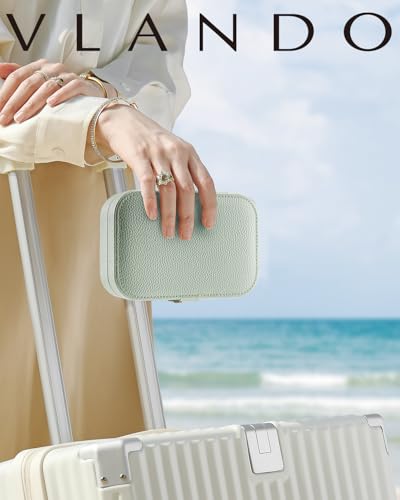 VLANDO Travel Jewelry Case for Women Girls Mothers, PU Leather Portable Small Jewelry Box for Rings, Necklaces, Bracelets, Earring Holder Organizer Storage for Travel, Bridesmaid Gifts - Mint Green - color: E.Mint Green