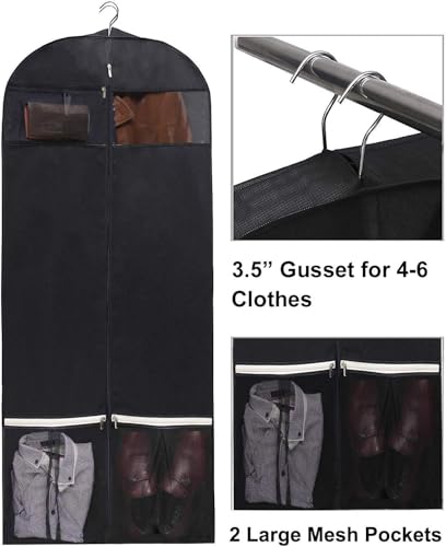 KIMBORA 54" Trifold Dress Garment Bags for Travel Gusseted Suit Cover with 2 Large Mesh Shoe Pockets (Black)