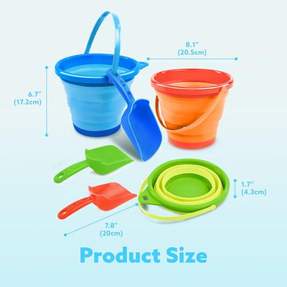 JOYIN 3 Packs Foldable Pail Bucket with Shovels & Mesh Bag, Collapsible Buckets Multi Purpose for Beach, Camping Gear, Beach Party, Fishing, and Fun Summer Activities (Orange/Blue/Green) - color: Orange/Blue/Green