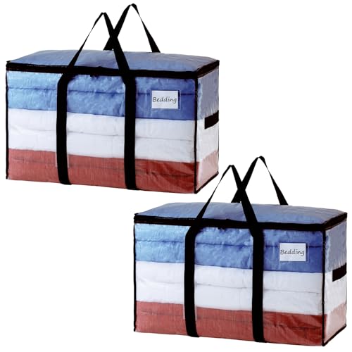 TAILI Extra Large Moving Bags, 2 Pack Clear Heavy Duty Totes For Storage with Visible Window, Wrap Around Handles, Storage Bags for Space Saving, Alternative to Moving Boxes - color: Clear, size: 2 Large