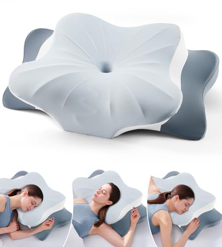 DONAMA Cervical Pillow for Neck and Shoulder, Cooling Contour Memory Foam Pillow for Pain Relief, Ergonomic Neck Support Pillow for Side Back Stomach Sleepers with Removable Pillowcase - color: Blue New, size: Queen Size