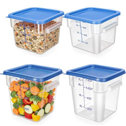 Lallisa 4 Pcs 8qt & 4qt Clear Food Storage Containers with Lids Handles and Scales, Stackable Plastic Square Food Storage Containers for Dough Proofing Baking Kitchen Restaurant(Blue) - color: Blue