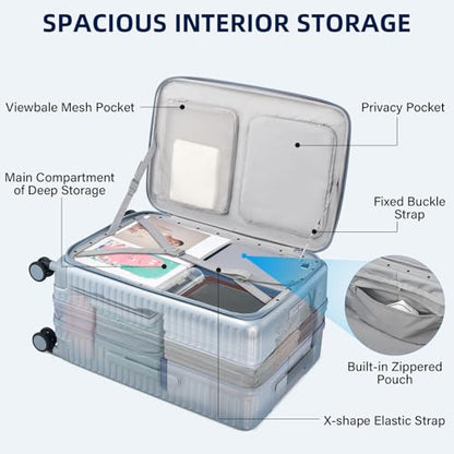 HanTrip Hard Shell Suitcases 24 Inch Check in Luggage with Spinner Wheels Cup Holder, Lightweight Top Opening Expandable Luggage Hard Case Rolling Medium Checked Suitcase with Lock, Silver - color: Arctic Silver, size: Expandable 24 Inch