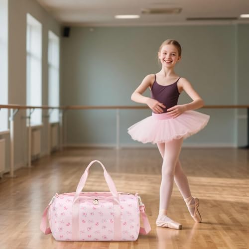 Gym Bag Sports Duffle Bags with Wet Pocket Weekender Overnight Bag with Shoe Compartment and Air Hole for Girls Kids Women Workout Travel Bags (Bow Flower-Pink) - color: Bow Flower-Pink