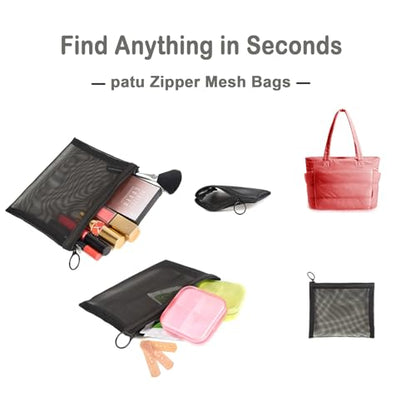 Patu Zipper Mesh Bags, Size M / A6, 5 Pieces, Beauty Makeup Cosmetic Accessories Organizer, Travel Toiletry Kit Set Storage Pouch, Black - size: M A6 (6.5" x 5.5", 5 pcs)