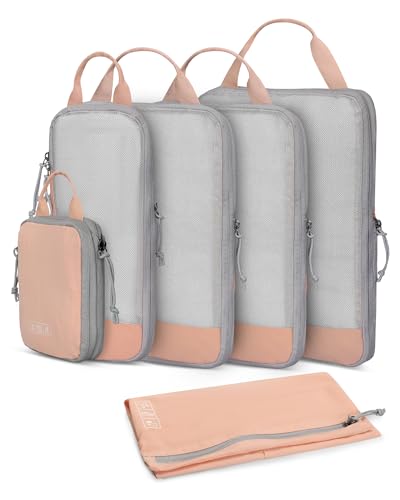 Hynes Eagle 6 Set/ 4 Set/ 2 Set Compression Packing Cubes Travel Essentials Lightweight Nylon Luggage Suitcase Organizer Bag Light Pink 6PCS - color: Light Pink-6 PCS