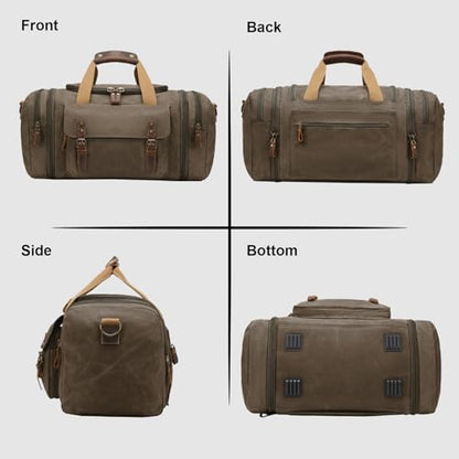 Waxed Canvas Duffel Bag 50L, Army Green | Waterproof, Travel, Overnight, Weekender - color: Army Green