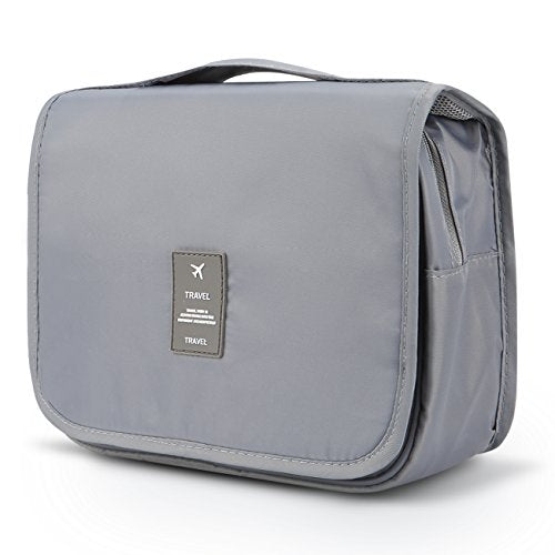Mossio Hanging Toiletry Bag - Large Cosmetic Makeup Travel Organizer for Men & Women with Sturdy Hook - color: Grey
