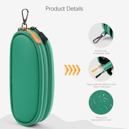 Double Eyeglasses Case Soft Portable Zipper Sunglasses Pouch with Keychain Clip for Men Women - color: Green Pu