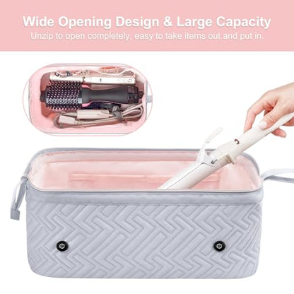 Leudes Hair Tools Travel Bag for Women Heat Resistant Mat for Travel Essentials Hot Tools Straighteners,Flat Irons,Curling Iron,Hot Air Brushes and Hair Dryer Organizer Bags 2 in 1 (Light Grey) - color: Light Grey