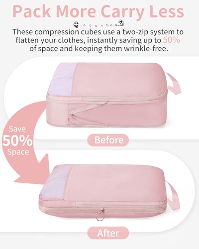 11-Piece Expandable Compression Packing Cubes, Travel Luggage Organizers Set for Suitcase, Lightweight Fabric Packing Bags for Travel Essentials Pink - color: Pink