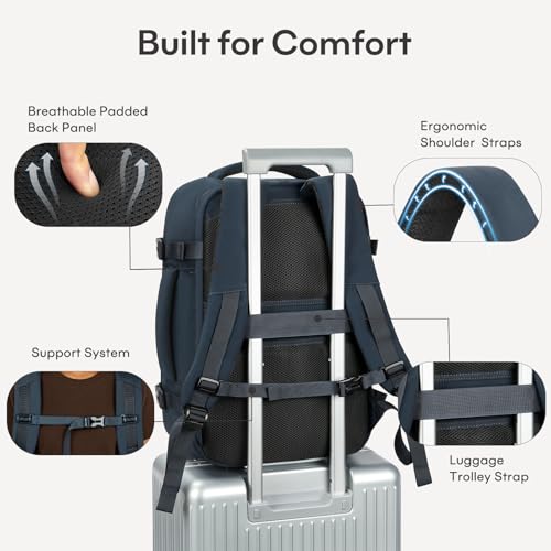 mibasies 30L Travel Backpack for Women & Men: Flight Approved Carry On Backpack, TSA Personal Item Bag with Water Bottle Pocket, Weekender Essentials Backpacks fits 15.6" Laptop - Black Blue - color: Black Blue, size: Large