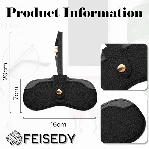 FEISEDY Soft Leather Sunglass Case-Slim Portable Glasses Holder with Button-Closure Wrist Strap for Travel & Outdoor B0308 - color: Black
