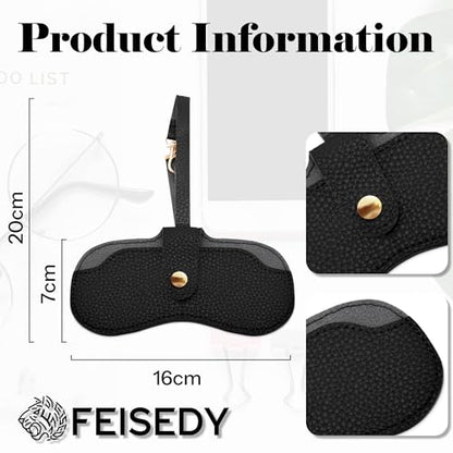 FEISEDY Soft Leather Sunglass Case-Slim Portable Glasses Holder with Button-Closure Wrist Strap for Travel & Outdoor B0308 - color: Black
